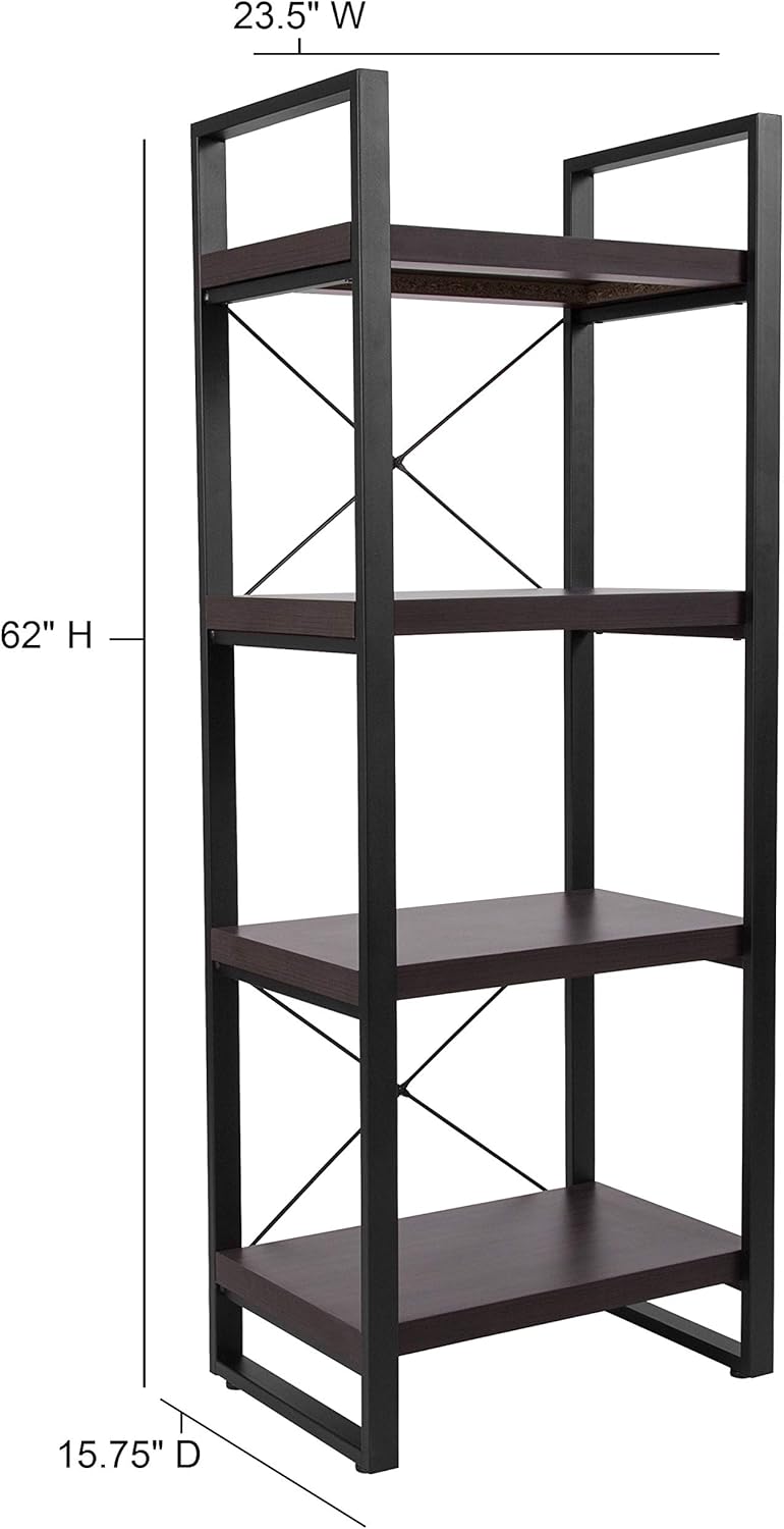 Charcoal Wood Grain 4 Shelf Etagere Bookcase O12690