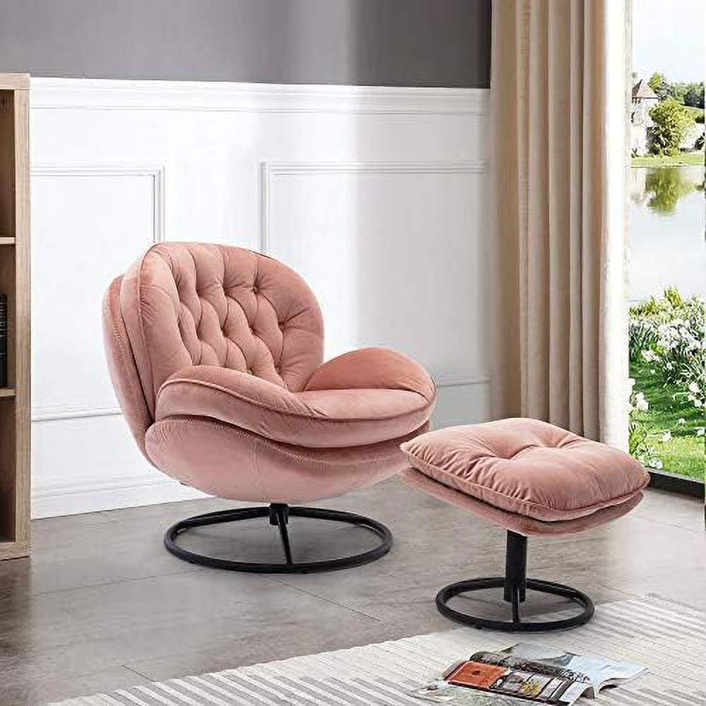 Velvet Swivel Accent Chair with Ottoman Set D711094