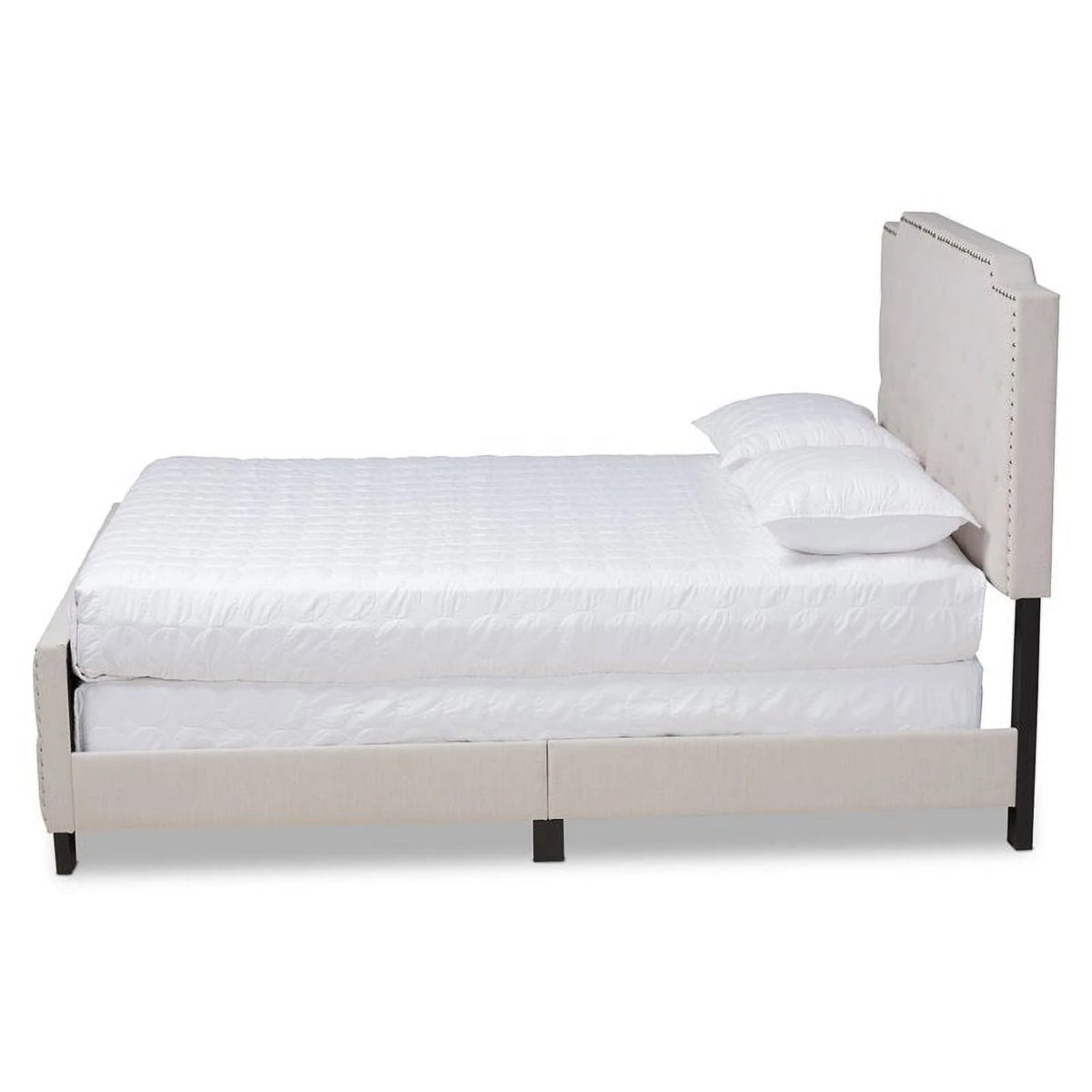 Beige Fabric Button Tufted King Size Panel Bed V1913
