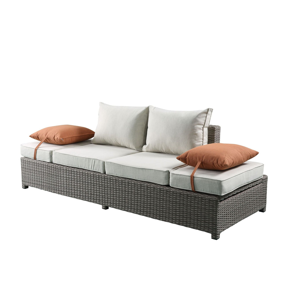 Beige Fabric Patio Sofa & Ottoman with 2 Pillows B703