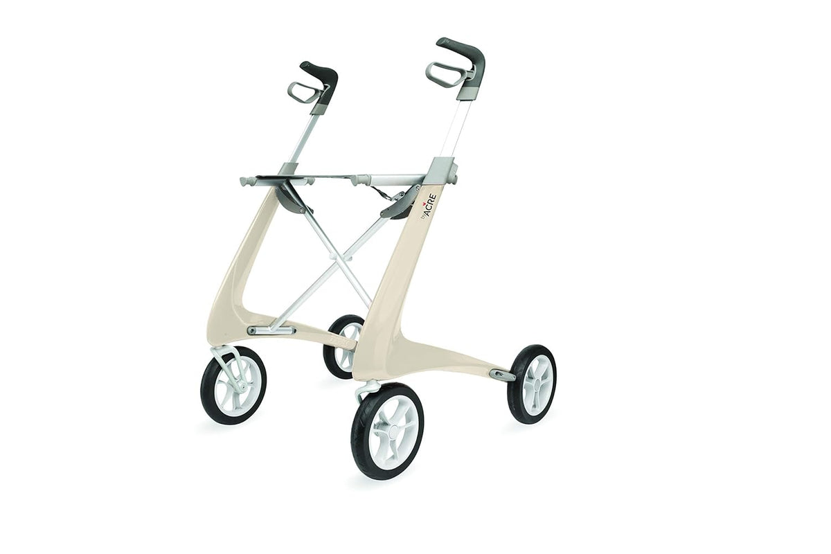 Wide Track Oyster White Rollator Walker with Organizer Bag T21414