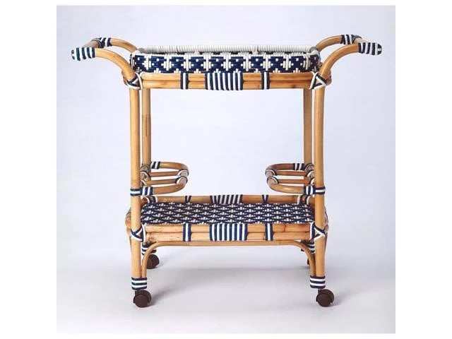 Blue White Rattan Bar Cart E52912