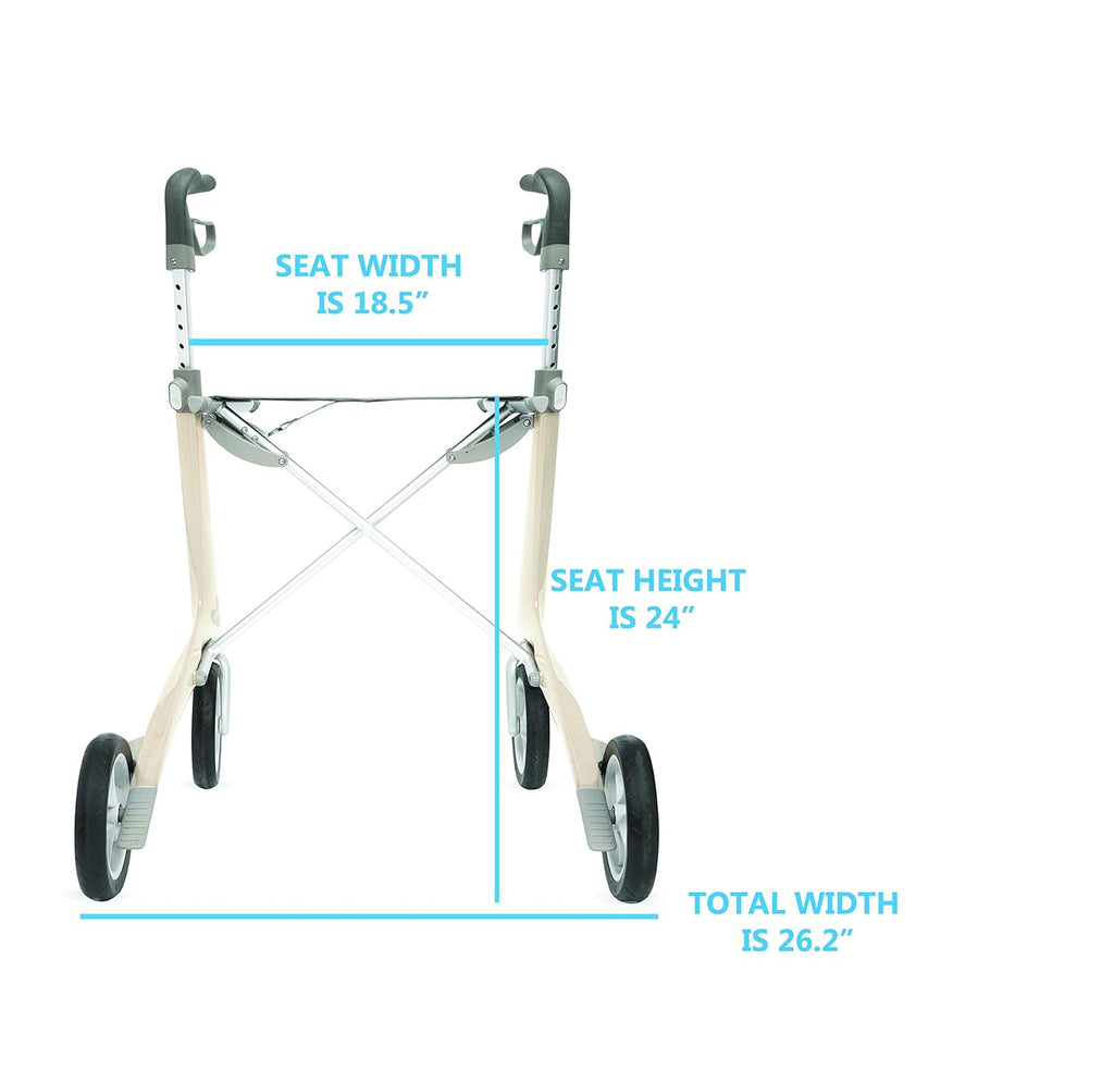Wide Track Oyster White Rollator Walker with Organizer Bag T21414