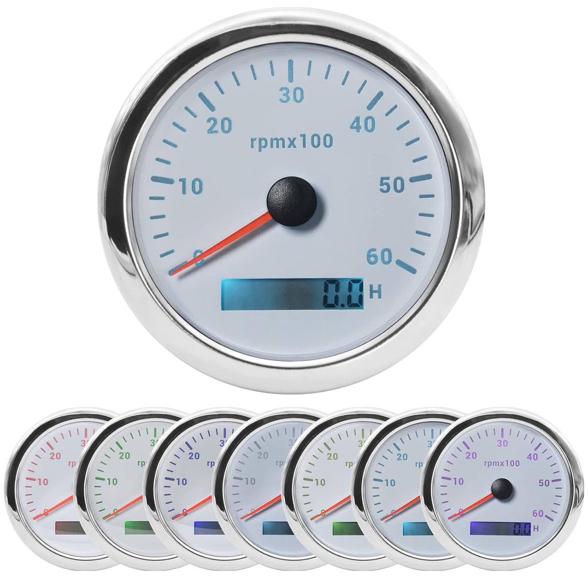 White Dial LED Tachometer Gauge 0-6000 RPM 85mm Pack of 2 T5049