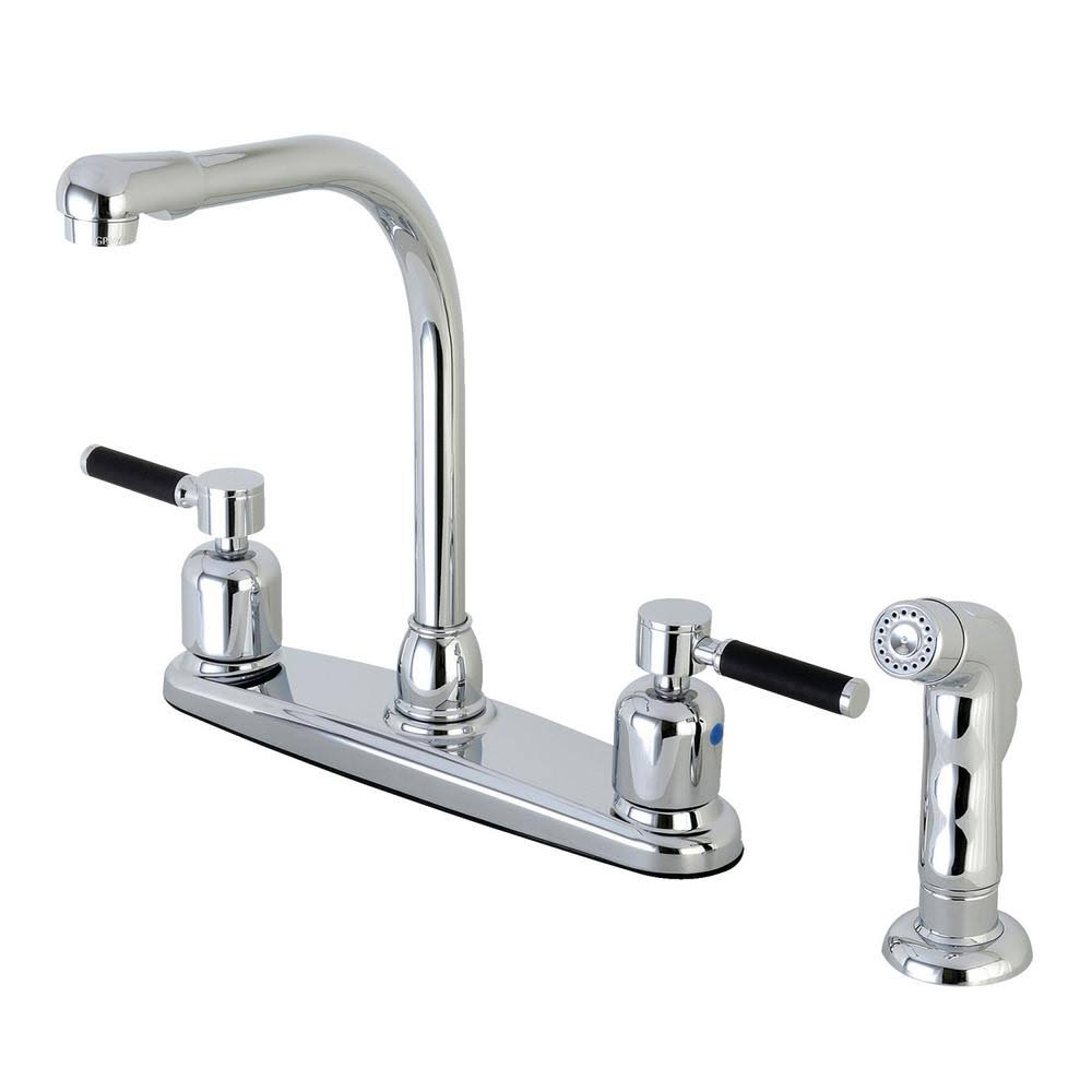 Chrome 2-Handle High Arc Kitchen Faucet with Side Sprayer F420291