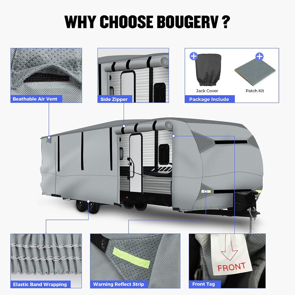 Gray Waterproof 4 Layers RV Cover with Jack Cover & Patch Kit X8175