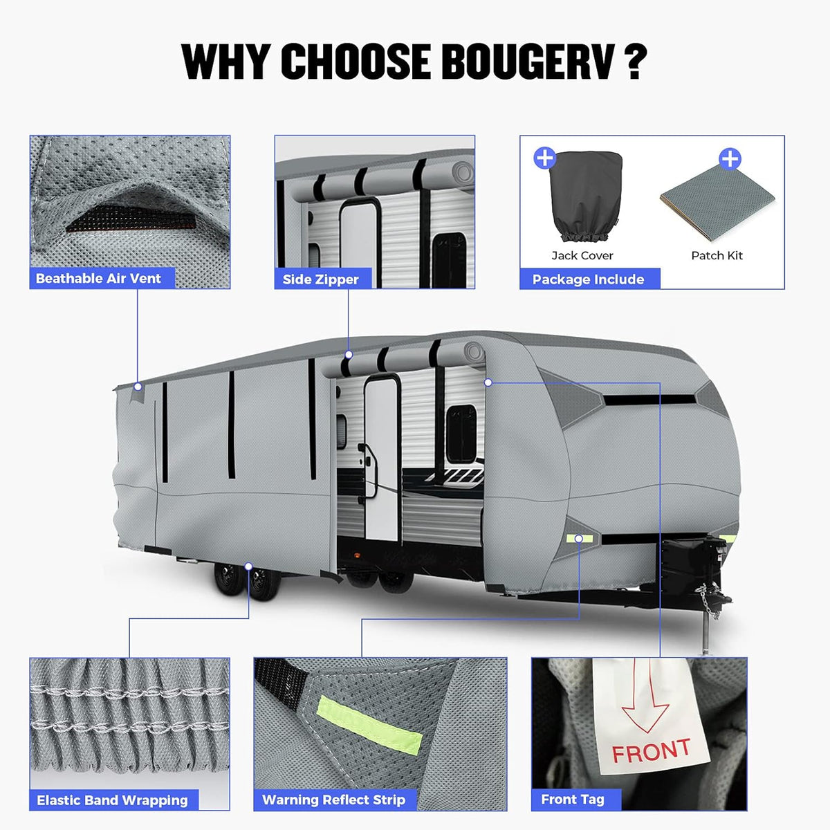 Gray Waterproof 4 Layers RV Cover with Jack Cover & Patch Kit X8175