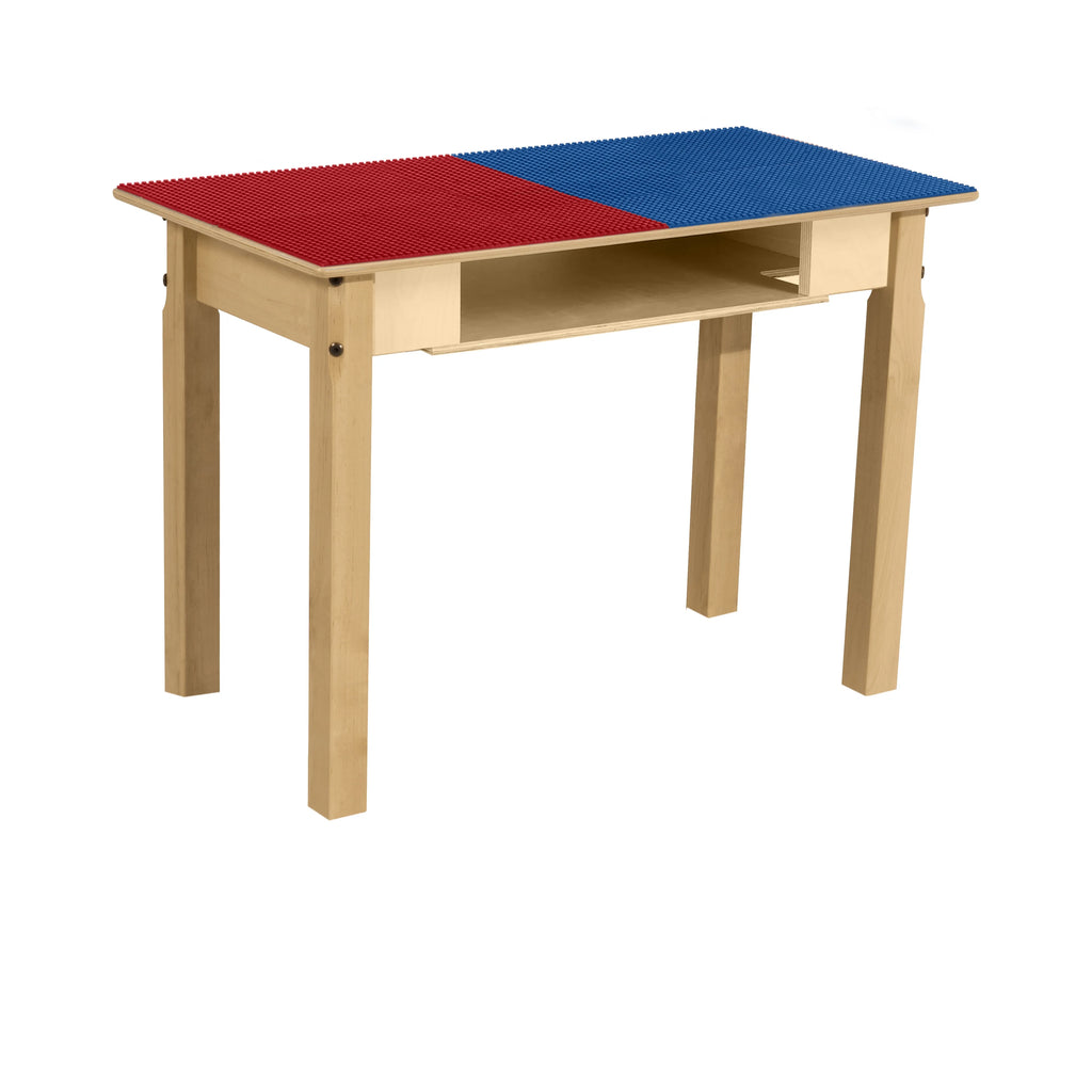 Montessori Wooden Table, Red N Blue Lego Compatible Blocks Play Table P896622