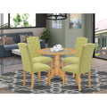5Pc Dining Set with Drop Leaves and Four Parson Chairs, Lime Green Fabric, Oak Finish Y504936