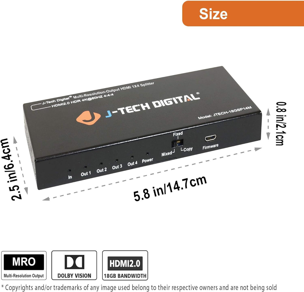 18GBps 1x4 HDMI 2.0 Splitter HDR10 Dolby Vision 4K@60Hz 4:4:4 U5595
