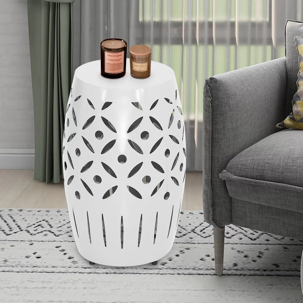 White Geometric Cut Iron Side Table J57018