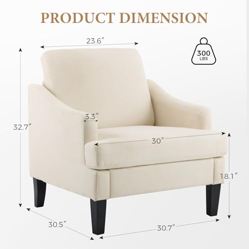 Beige Upholstered Accent Chair with Wood Legs V68895