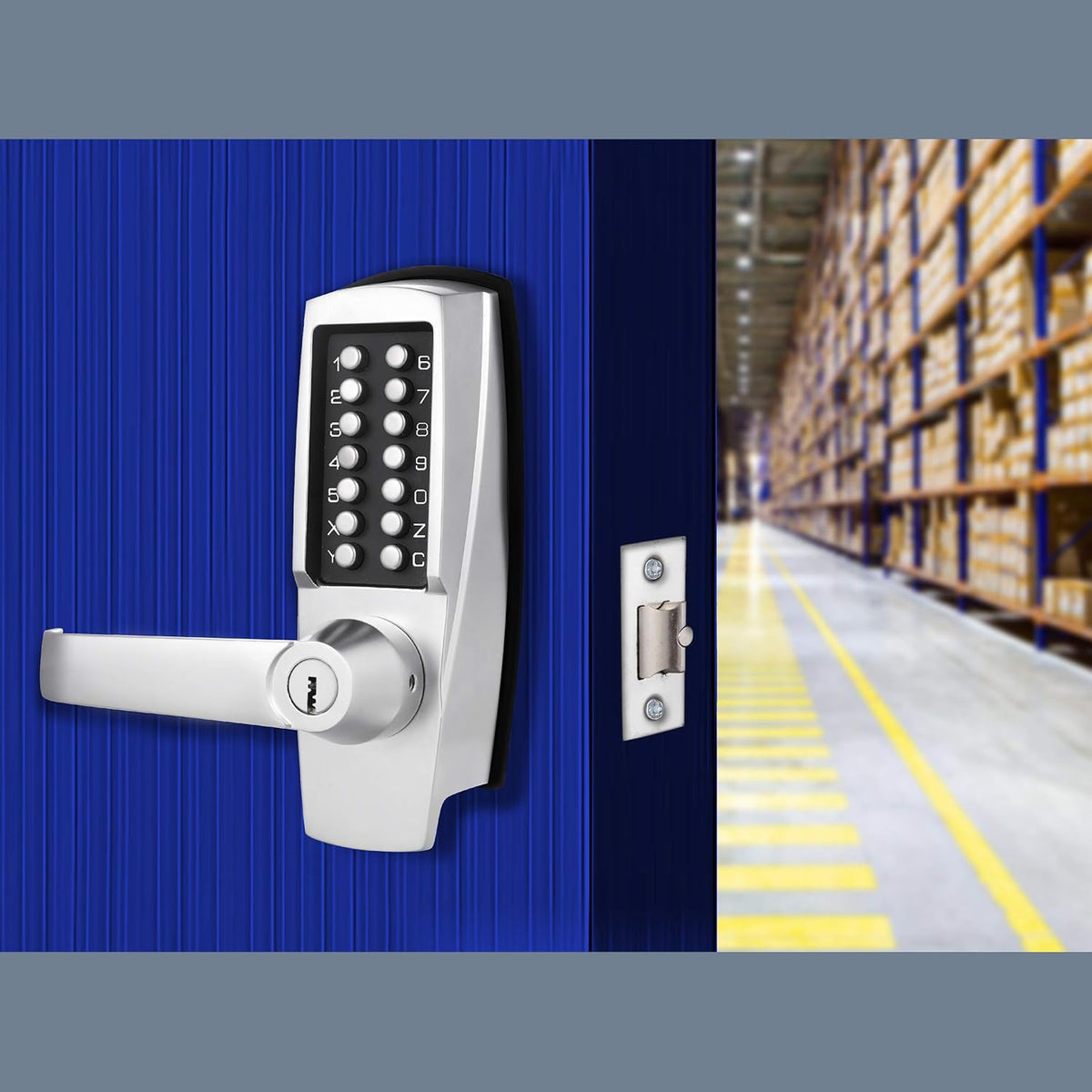 MX600 Mechanical Push Button Lever Lock, 60mm Backset Latch, 13 Digit Keypad, Satin Chrome G347769