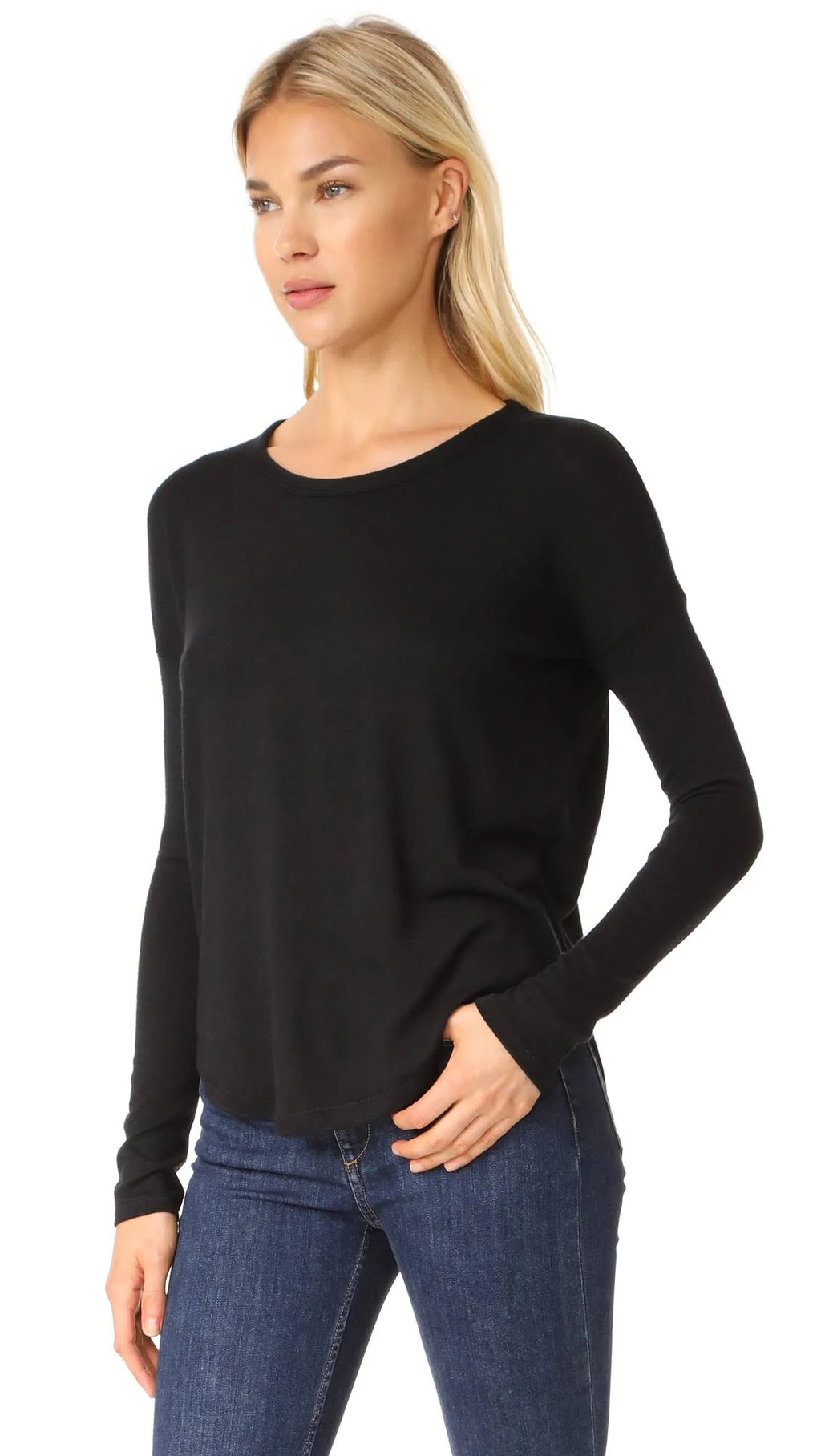 Black Long-Sleeve Crewneck Top W165456
