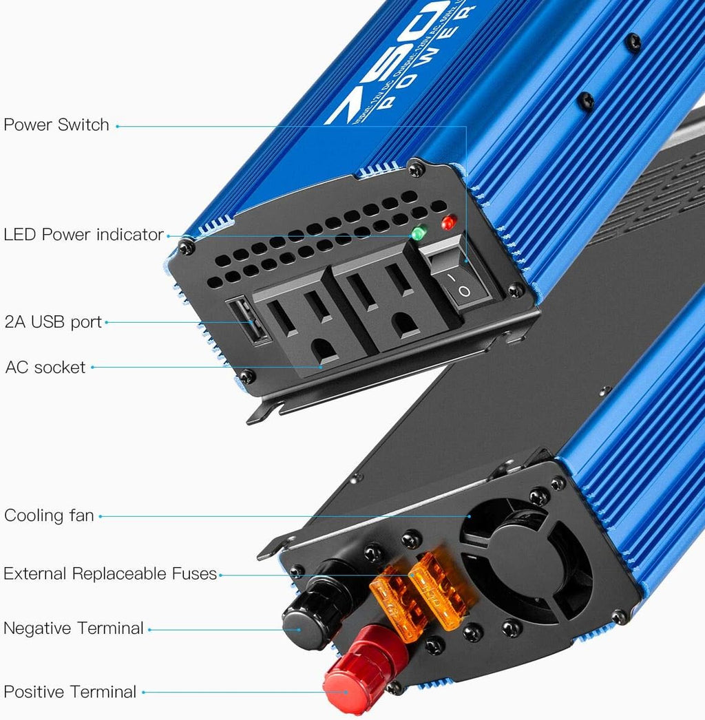2000W Continuous 4000W Peak Power Inverter 3 AC Outlets 12V to 110V Car Converter with USB Port M337104