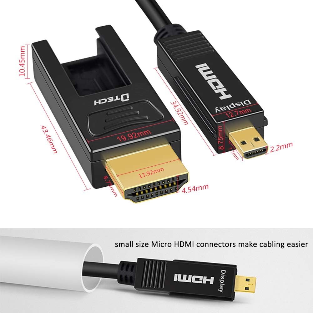 Fiber Optic HDMI Cable 150 Feet 4K 60Hz 18Gbps High Speed with Dual Micro HDMI and Standard HDMI Connector G684