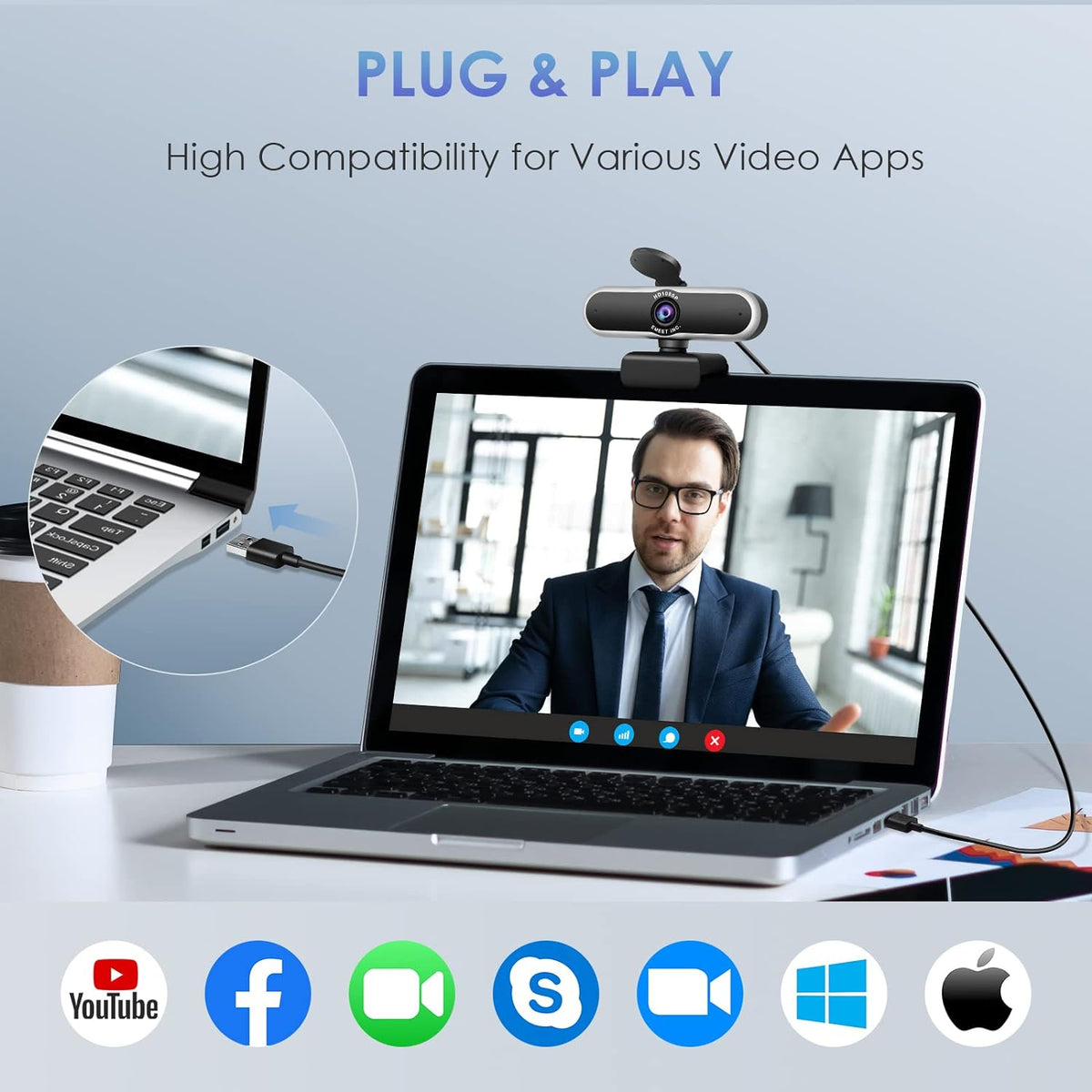 1080P Auto Focus Webcam with Microphone B837282