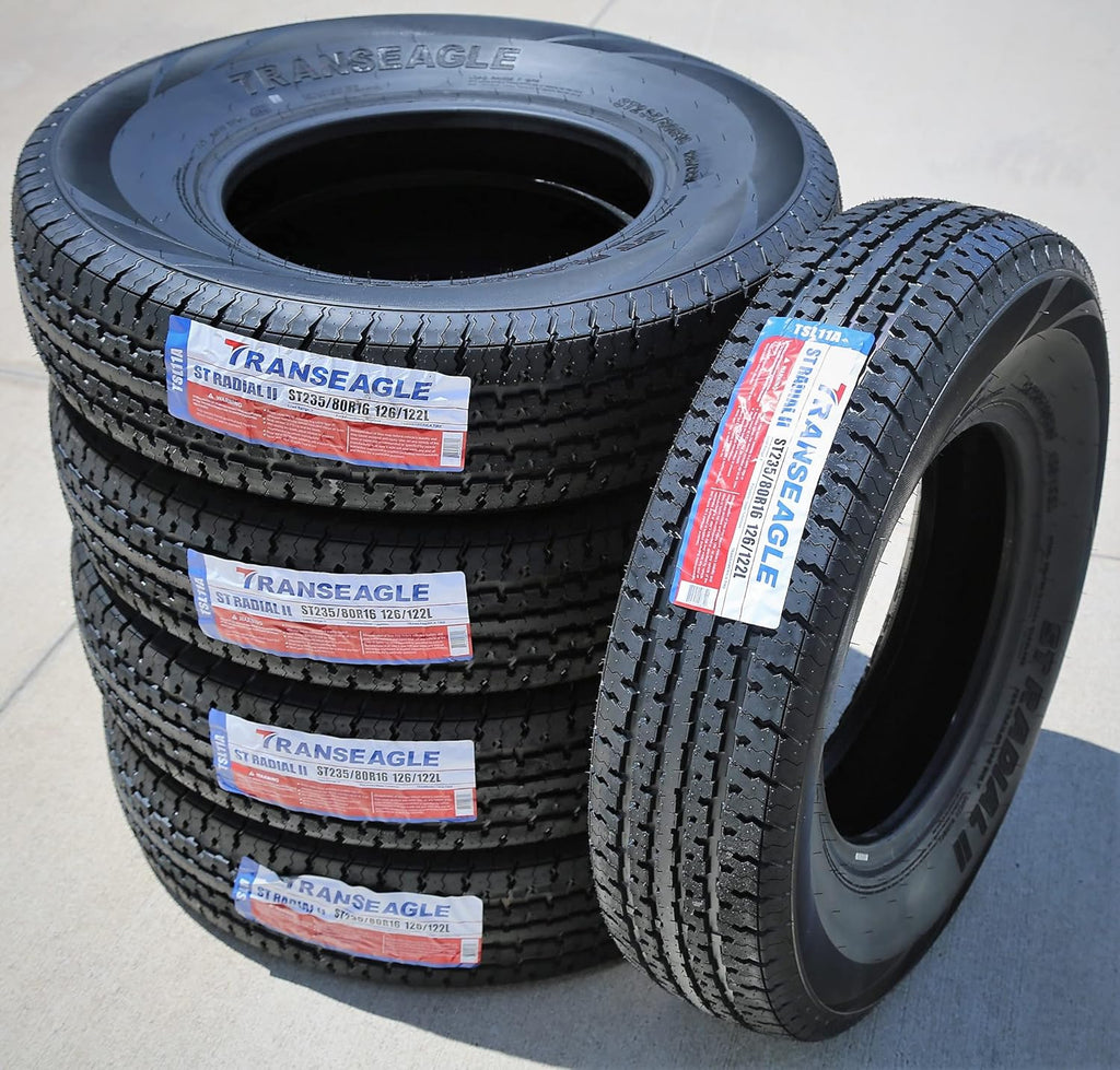 Set of 2 ST235/80R16 Trailer Radial Tires, Load Range F, 12-Ply, Black Side Wall E8184