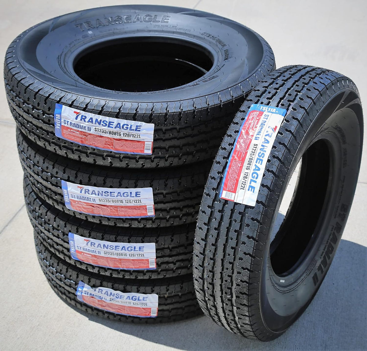 Set of 2 ST235/80R16 Trailer Radial Tires, Load Range F, 12-Ply, Black Side Wall E8184