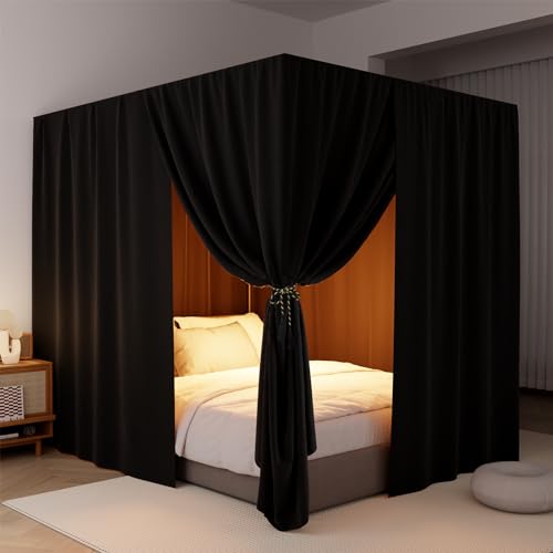 Black Queen Lightproof Bed Canopy Curtains F305