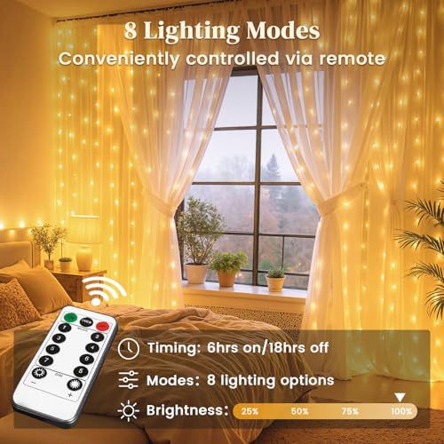 300 LED Fairy Curtain Lights, 9.8ft x 9.8ft Battery Operated Blue String Hanging Lights C7993