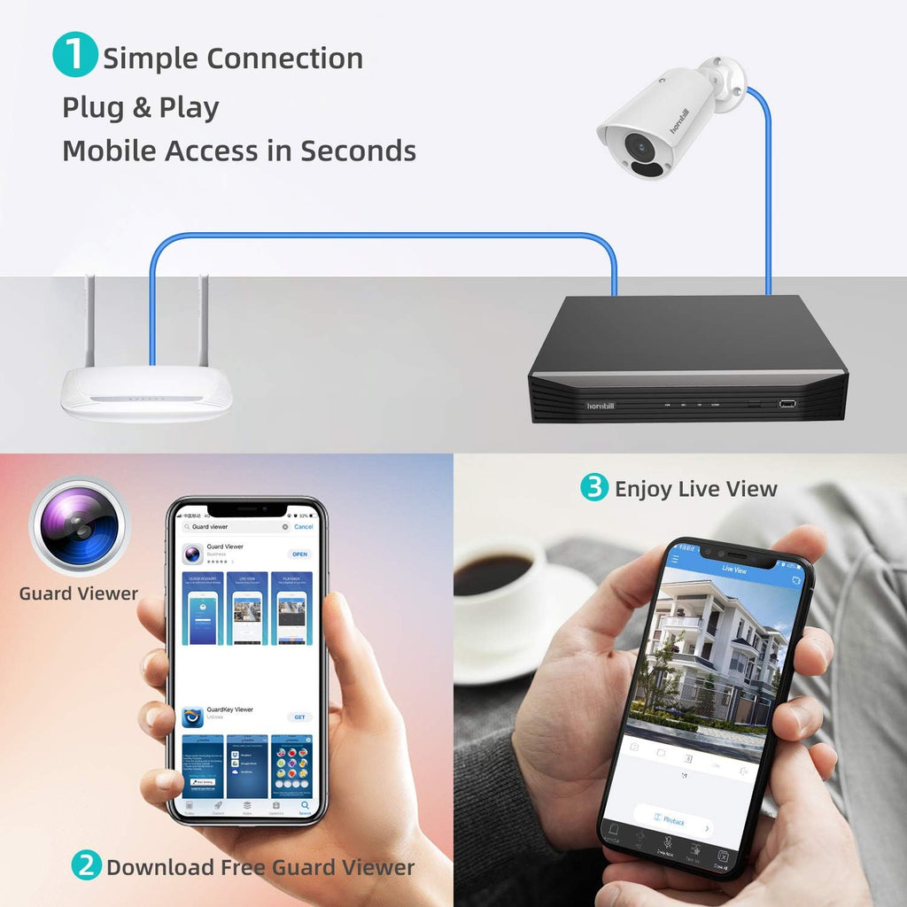 4K PoE Security Camera System 8MP 8CH 4Pcs Wired IP Cameras with Night Vision 2TB Hard Drive H584838