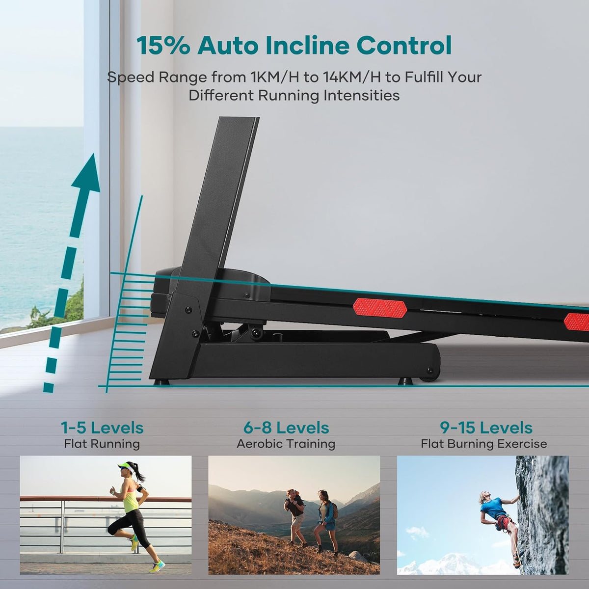Foldable Treadmill with 15% Auto Incline and Bluetooth Speaker G347
