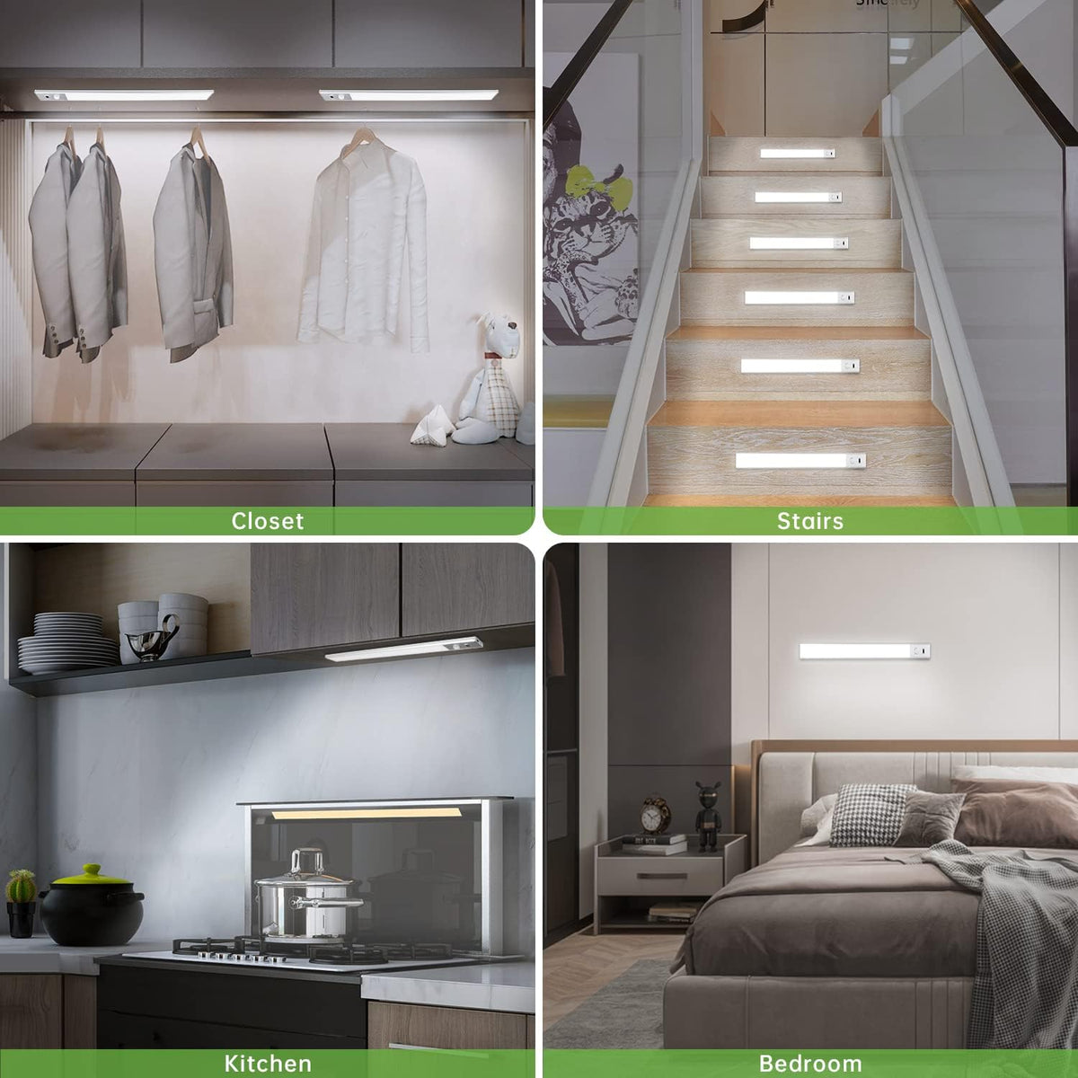 Under Cabinet Lights, 63 LEDs Motion Sensor Dimmable Wireless Rechargeable 230lm Cold White 6500K Pack of 2 C879274