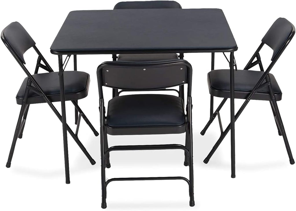 Beige 5 Pieces Folding Card Table and Folding Chair Set M615193