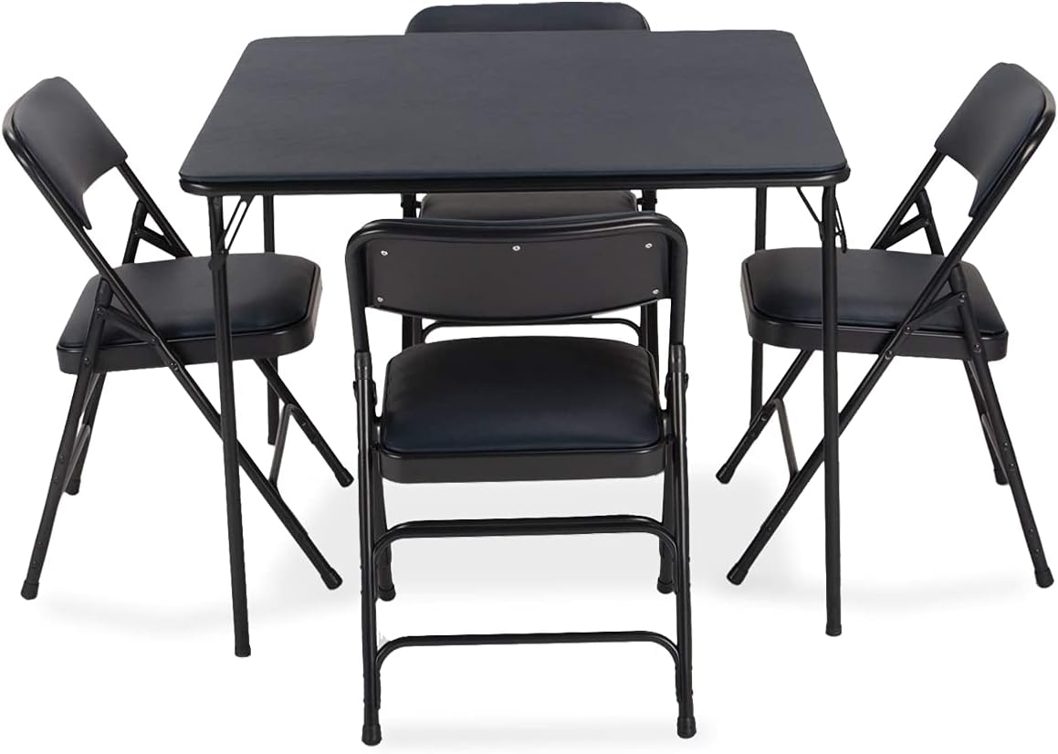 Beige 5 Pieces Folding Card Table and Folding Chair Set M615193