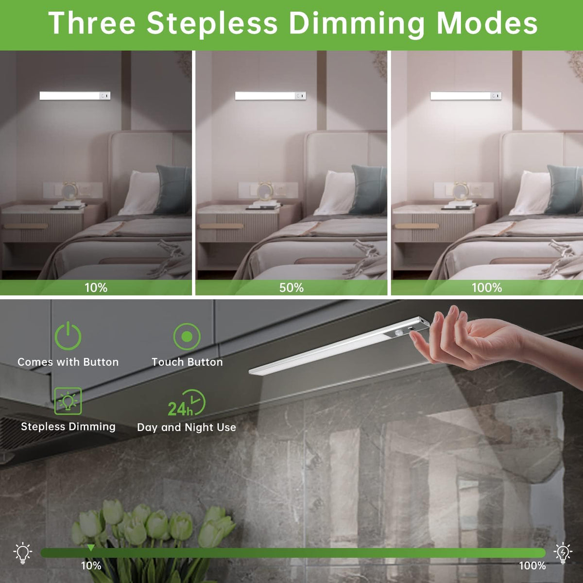 Under Cabinet Lights, 63 LEDs Motion Sensor Dimmable Wireless Rechargeable 230lm Cold White 6500K Pack of 2 C879274