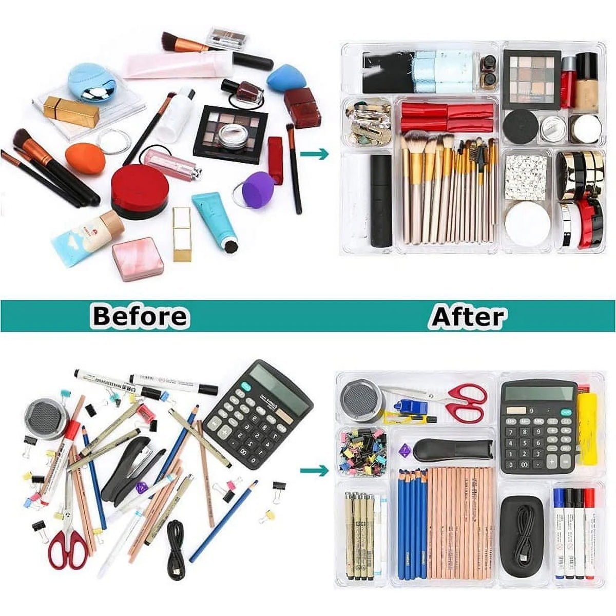 9 Pcs Clear Drawer Organizer Trays Assorted 4-Size Drawer Dividers Y998100