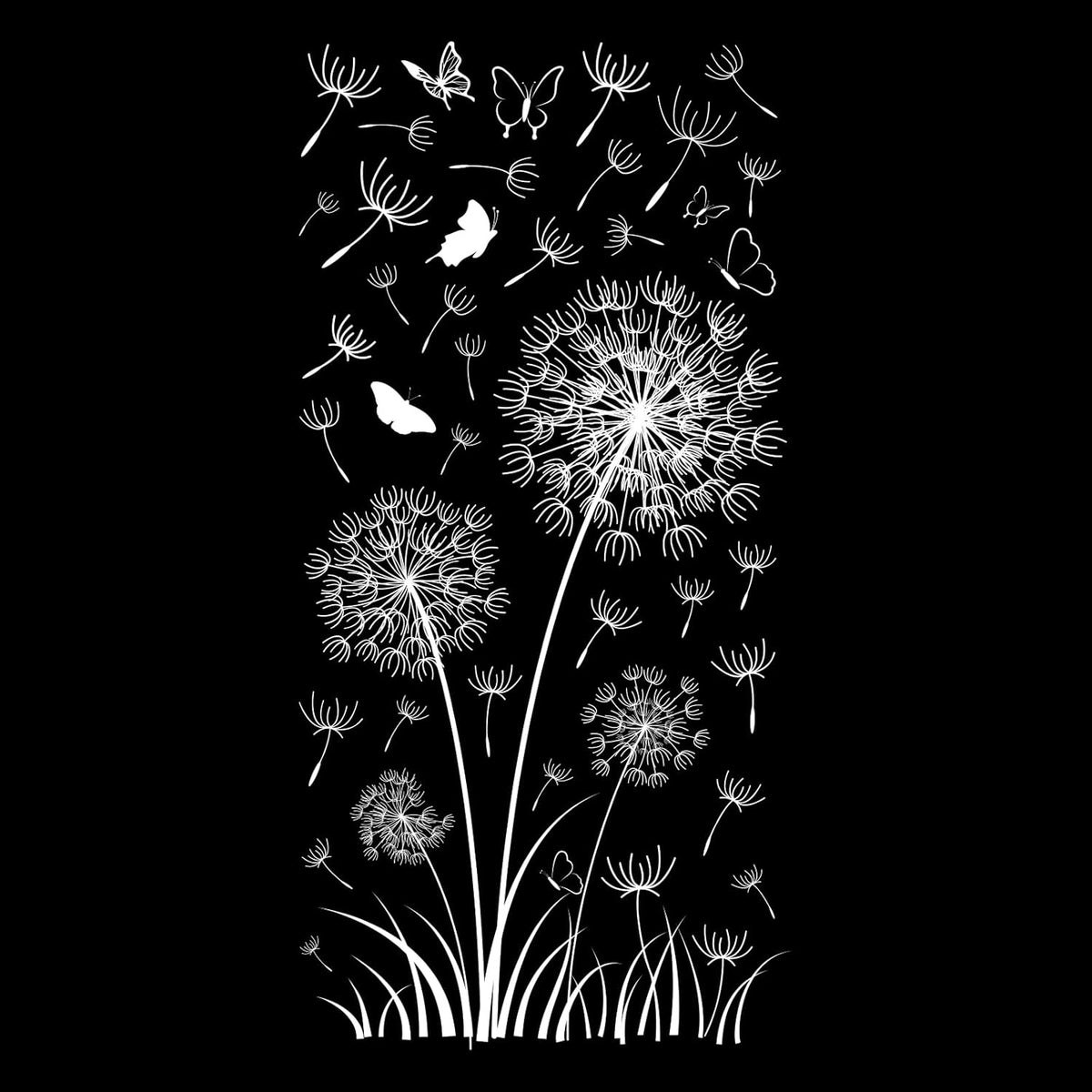White Dandelion Window Clings Flying Flower Butterflies Window Sticker Self-Adhesive Decals P935801