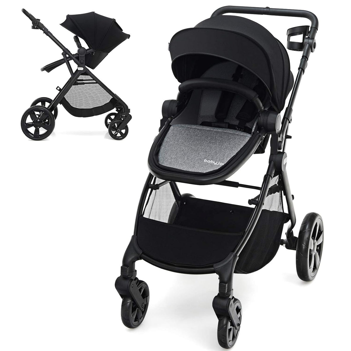 2 in 1 Aluminum Baby Stroller with Reversible Seat, Black Y53140