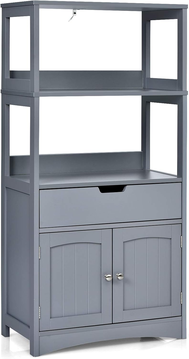 Grey Free Standing Bathroom Floor Cabinet with Drawer and Shelves P9272