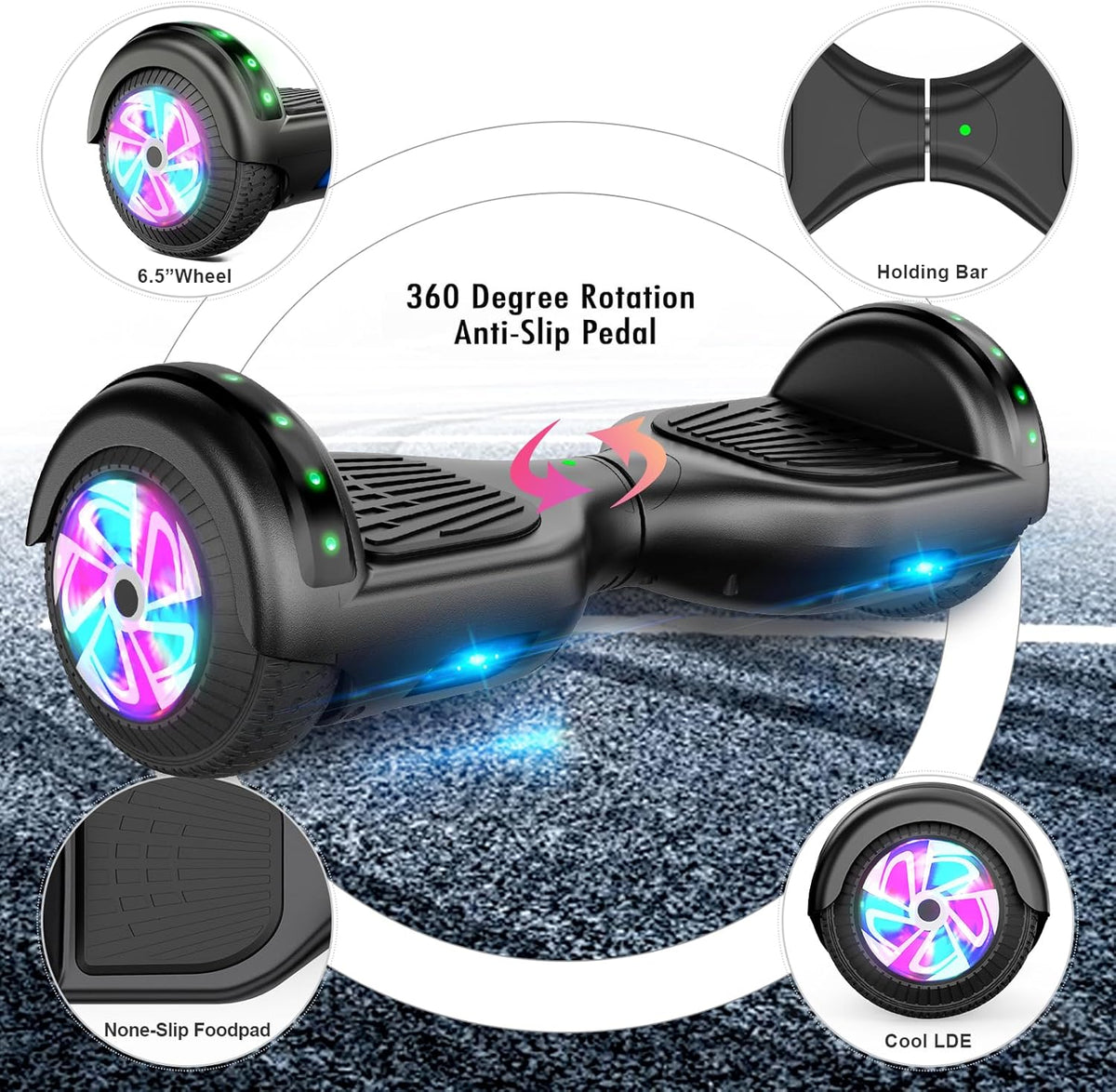 6.5 Inch Self Balancing Hoverboard with Bluetooth and LED Lights D928
