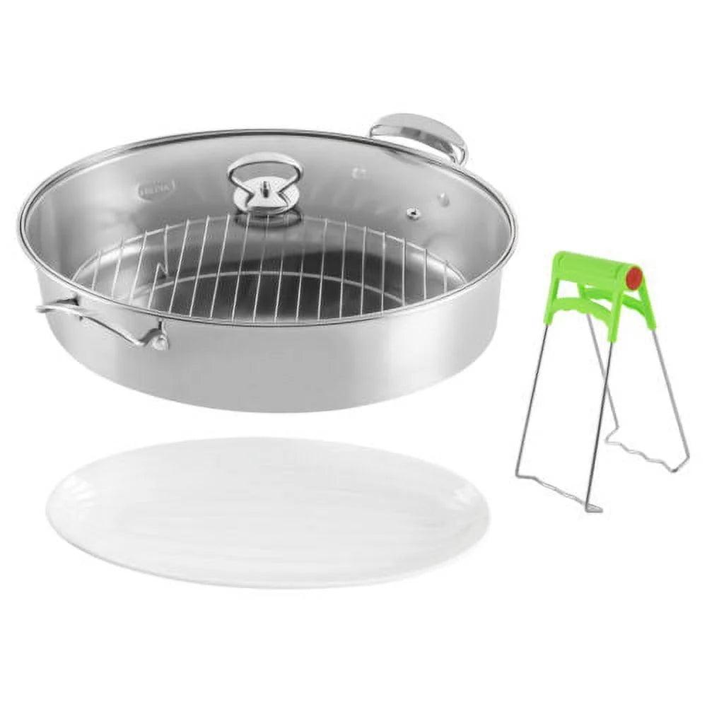 Stainless Steel Fish Steamer Pot with Glass Lid J926827