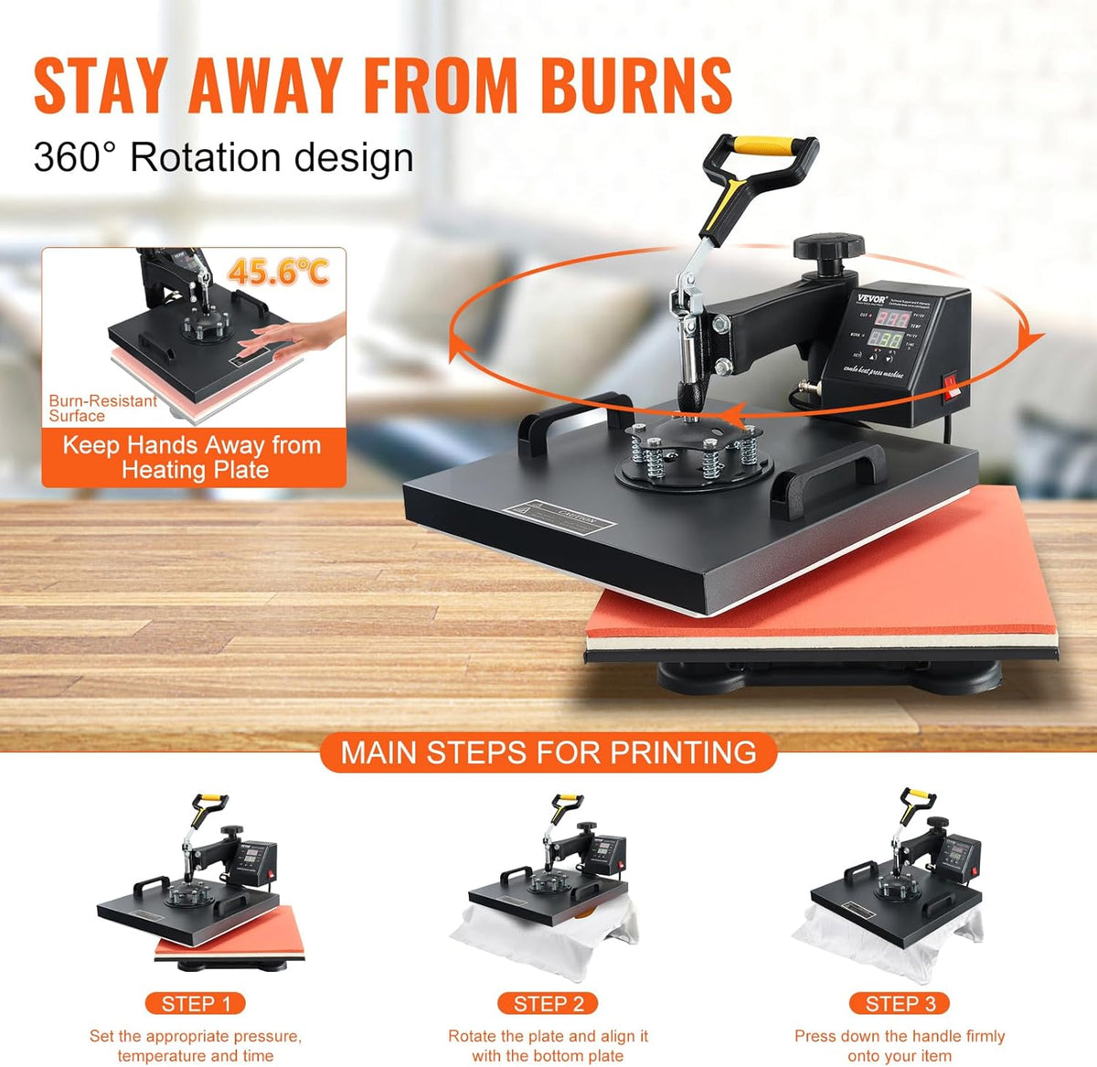 15x15 Heat Press Machine with Hat Press, 360° Swing Away Digital Tshirt Press Machine T55735