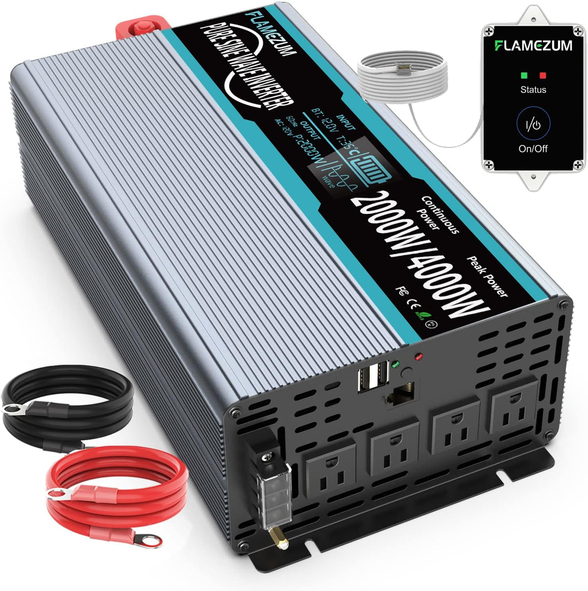 Pure Sine Wave 2000 Watt 12V DC to 110V/120V AC Power Inverter U92851