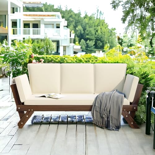 Gray Solid Wood Patio Daybed Sofa with Pillows W909