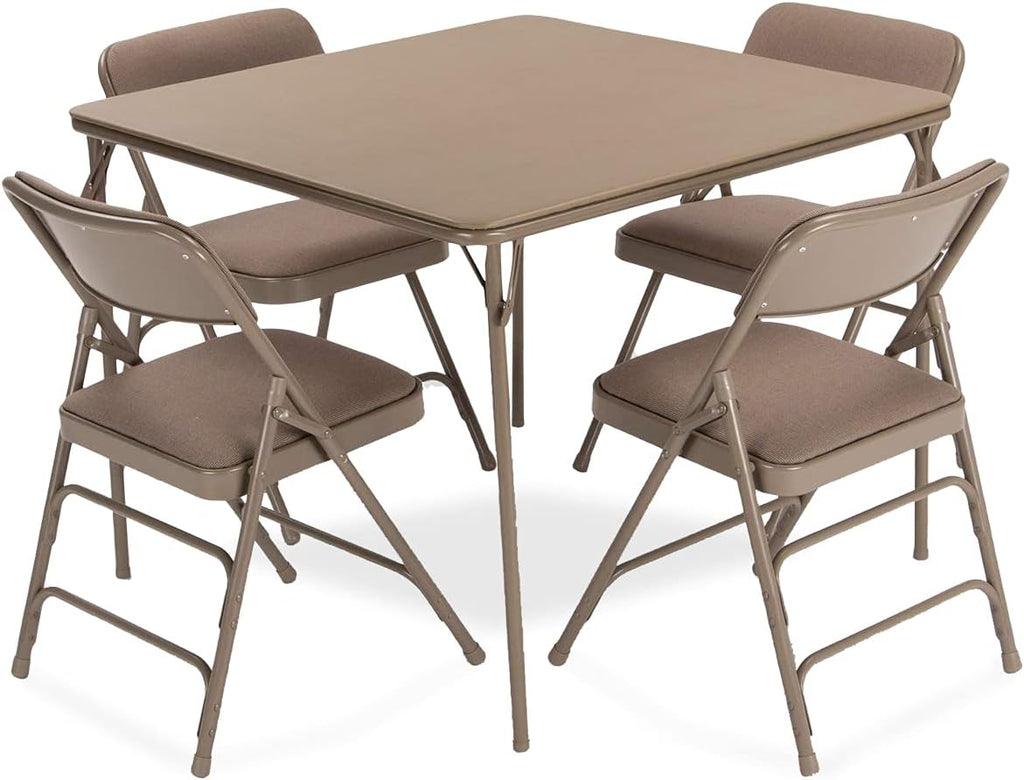 Beige 5 Pieces Folding Card Table and Folding Chair Set M615193