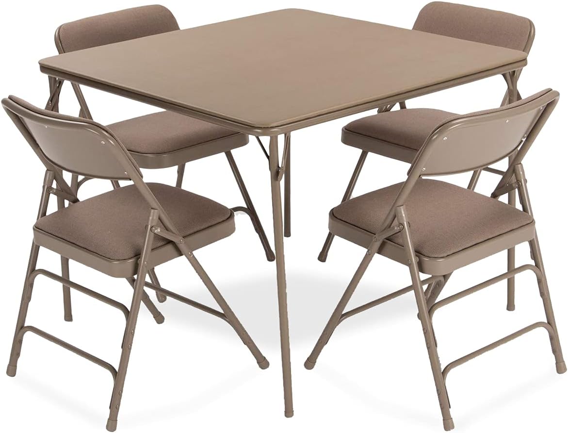 Beige 5 Pieces Folding Card Table and Folding Chair Set M615193