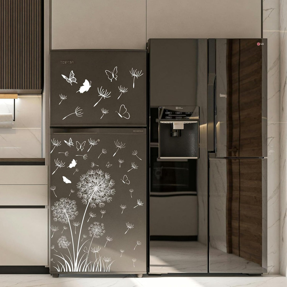 White Dandelion Window Clings Flying Flower Butterflies Window Sticker Self-Adhesive Decals P935801
