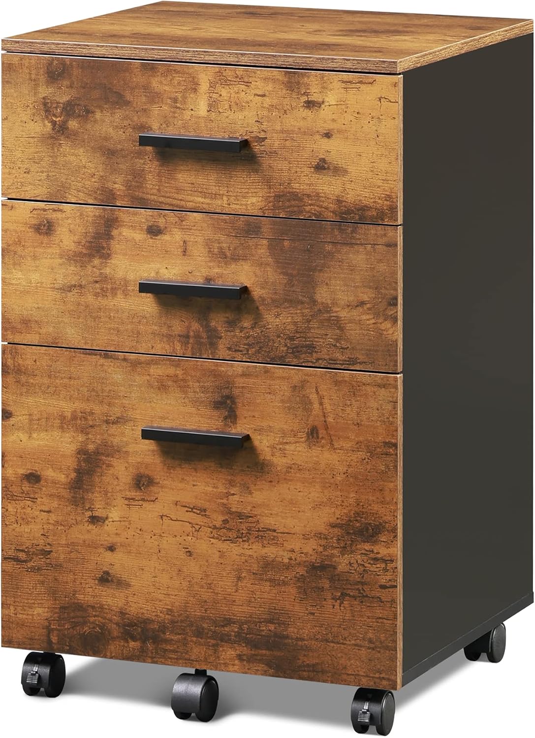 Black 3 Drawer Wood Mobile File Cabinet W3008