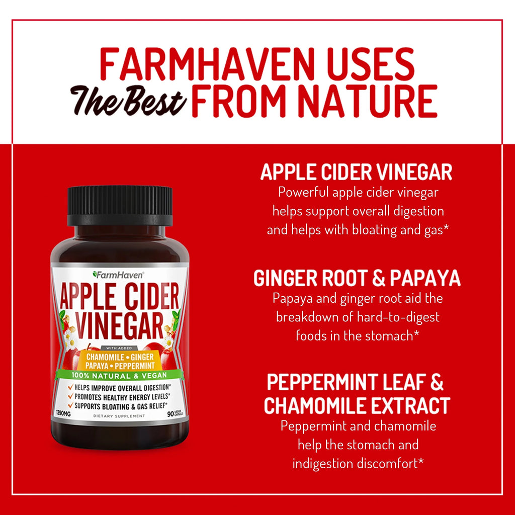 90 Capsules Apple Cider Vinegar Capsules with Ginger, Papaya & Chamomile A151351