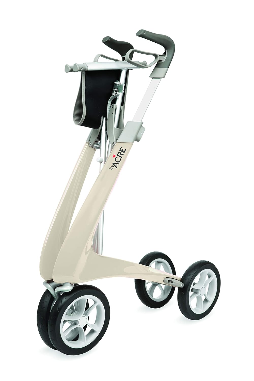Wide Track Oyster White Rollator Walker with Organizer Bag T21414