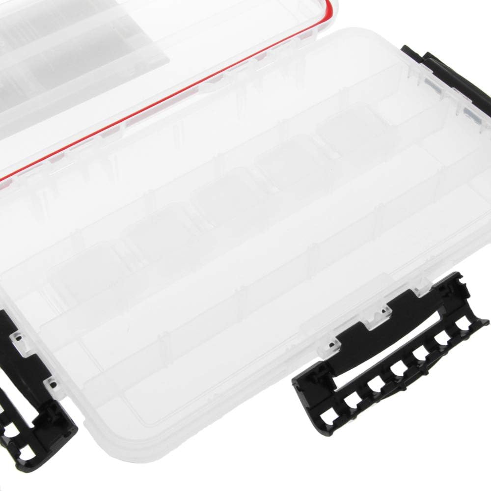 Waterproof Tackle Box, 14" X 9" X 1.875", Clear/Red M8363
