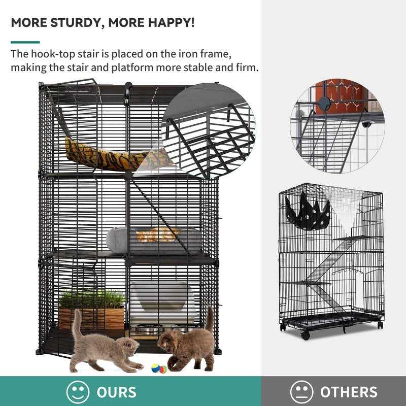 Cat Cage Indoor Cat Enclosures DIY Cat Playpen Metal Kennel with Extra Large Hammock K2298