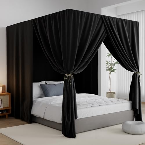 Black Queen Lightproof Bed Canopy Curtains F305