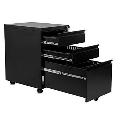 3 Drawer Black Mobile Vertical Filing Cabinet E3226